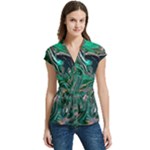 Malachite  Women s Cap Sleeve Mandarin Collar Waist Tie Blouse