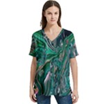 Malachite  V-Neck Split Shoulder Casual T-Shirt