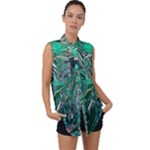 Malachite  Sleeveless Chiffon Button Shirt