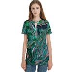 Malachite  Women s Zip Front V-Neck Short Sleeve Casual Top Pocket Shirt