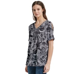 V-Neck Split Shoulder Casual T-Shirt 