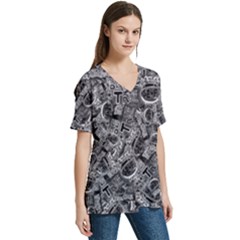 V-Neck Split Shoulder Casual T-Shirt 