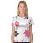  Minimalist Pattern With Simple Lines,flower And Shapes, Creating A Clean And Modern V-Neck Sport Mesh T-Shirt