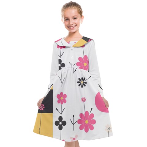 Minimalist Pattern With Simple Lines,flower And Shapes, Creating A Clean And Modern Kids  Midi Sailor Dress from ArtsNow.com