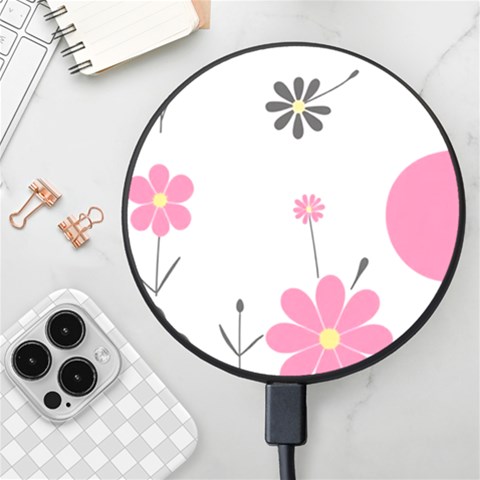 Minimalist Pattern With Simple Lines,flower And Shapes, Creating A Clean And Modern Wireless Fast Charger(Black) from ArtsNow.com