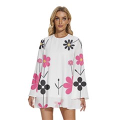 Round Neck Long Sleeve Bohemian Style Chiffon Mini Dress 