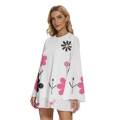 Round Neck Long Sleeve Bohemian Style Chiffon Mini Dress 