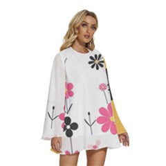 Round Neck Long Sleeve Bohemian Style Chiffon Mini Dress 