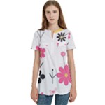  Minimalist Pattern With Simple Lines,flower And Shapes, Creating A Clean And Modern Women s Zip Front V-Neck Short Sleeve Casual Top Pocket Shirt