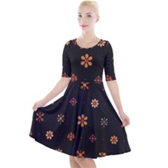 Quarter Sleeve A-Line Dress With Pockets 