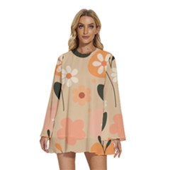 Round Neck Long Sleeve Bohemian Style Chiffon Mini Dress 