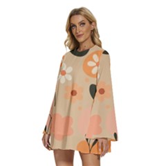 Round Neck Long Sleeve Bohemian Style Chiffon Mini Dress 