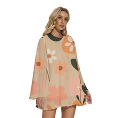 Round Neck Long Sleeve Bohemian Style Chiffon Mini Dress 