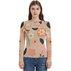 Minimalist Pattern With Simple Lines,flower And Shapes, Creating A Clean And Modern Women s Cut Out Long Sleeve T