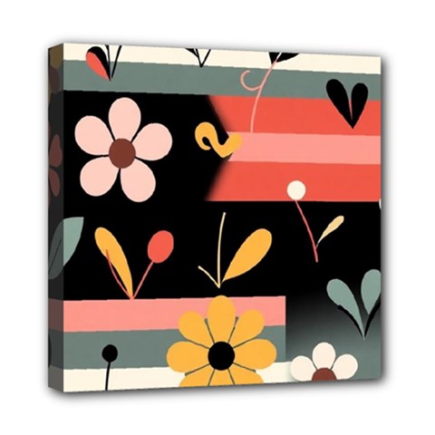 Minimalist Pattern With Simple Lines,flower And Shapes, Creating A Clean And Modern Mini Canvas 8  x 8  (Stretched) from ArtsNow.com