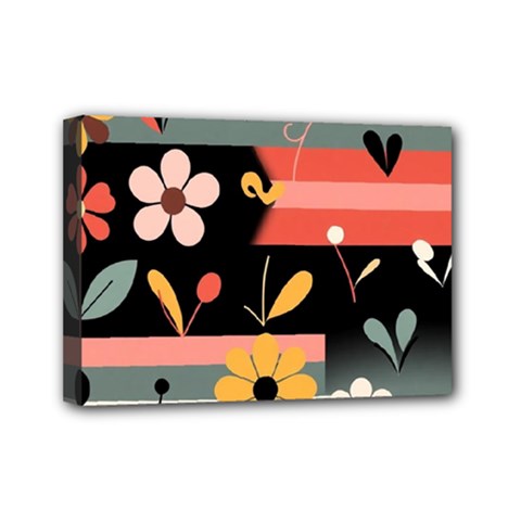 Minimalist Pattern With Simple Lines,flower And Shapes, Creating A Clean And Modern Mini Canvas 7  x 5  (Stretched) from ArtsNow.com