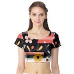  Minimalist Pattern With Simple Lines,flower And Shapes, Creating A Clean And Modern Short Sleeve Crop Top