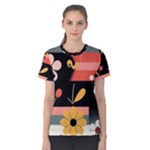  Minimalist Pattern With Simple Lines,flower And Shapes, Creating A Clean And Modern Women s Cotton T-Shirt