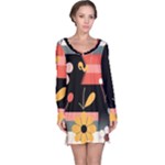  Minimalist Pattern With Simple Lines,flower And Shapes, Creating A Clean And Modern Long Sleeve Nightdress