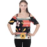  Minimalist Pattern With Simple Lines,flower And Shapes, Creating A Clean And Modern Cutout Shoulder T-Shirt