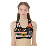  Minimalist Pattern With Simple Lines,flower And Shapes, Creating A Clean And Modern Sports Bra with Border