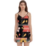  Minimalist Pattern With Simple Lines,flower And Shapes, Creating A Clean And Modern Body Wrap Sleeveless V-Neck Mini Dress