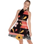  Minimalist Pattern With Simple Lines,flower And Shapes, Creating A Clean And Modern Sleeveless Halter Neck A-Line Dress