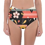  Minimalist Pattern With Simple Lines,flower And Shapes, Creating A Clean And Modern Reversible High-Waist Bikini Bottoms