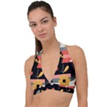  Minimalist Pattern With Simple Lines,flower And Shapes, Creating A Clean And Modern Halter Plunge Bikini Top