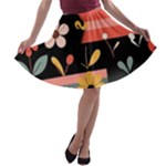  Minimalist Pattern With Simple Lines,flower And Shapes, Creating A Clean And Modern A-line Skater Skirt