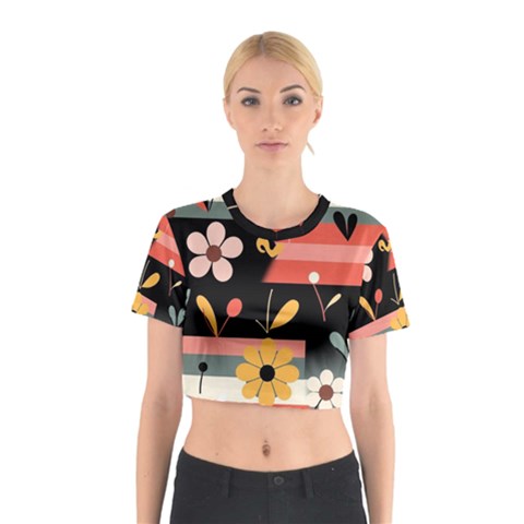 Minimalist Pattern With Simple Lines,flower And Shapes, Creating A Clean And Modern Cotton Crop Top from ArtsNow.com