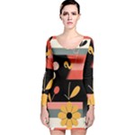  Minimalist Pattern With Simple Lines,flower And Shapes, Creating A Clean And Modern Long Sleeve Velvet Bodycon Dress