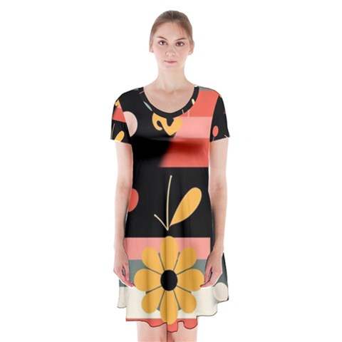 Minimalist Pattern With Simple Lines,flower And Shapes, Creating A Clean And Modern Short Sleeve V