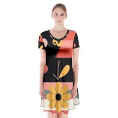 Minimalist Pattern With Simple Lines,flower And Shapes, Creating A Clean And Modern Short Sleeve V