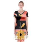  Minimalist Pattern With Simple Lines,flower And Shapes, Creating A Clean And Modern Short Sleeve V-neck Flare Dress