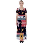  Minimalist Pattern With Simple Lines,flower And Shapes, Creating A Clean And Modern High Waist Short Sleeve Maxi Dress