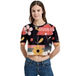  Minimalist Pattern With Simple Lines,flower And Shapes, Creating A Clean And Modern Women s Round Neck Short Sleeve Crop Top