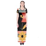  Minimalist Pattern With Simple Lines,flower And Shapes, Creating A Clean And Modern Short Sleeve Maxi Dress