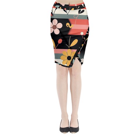 Minimalist Pattern With Simple Lines,flower And Shapes, Creating A Clean And Modern Midi Wrap Pencil Skirt from ArtsNow.com