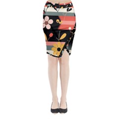 Minimalist Pattern With Simple Lines,flower And Shapes, Creating A Clean And Modern Midi Wrap Pencil Skirt from ArtsNow.com