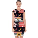  Minimalist Pattern With Simple Lines,flower And Shapes, Creating A Clean And Modern Capsleeve Drawstring Dress 