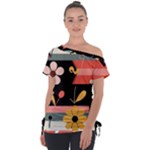  Minimalist Pattern With Simple Lines,flower And Shapes, Creating A Clean And Modern Off Shoulder Tie-Up T-Shirt