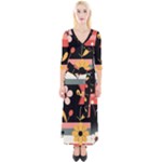  Minimalist Pattern With Simple Lines,flower And Shapes, Creating A Clean And Modern Quarter Sleeve Wrap Maxi Dress