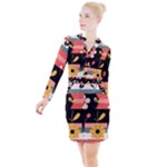  Minimalist Pattern With Simple Lines,flower And Shapes, Creating A Clean And Modern Button Long Sleeve Dress