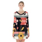  Minimalist Pattern With Simple Lines,flower And Shapes, Creating A Clean And Modern Long Sleeve Velvet V-neck Dress