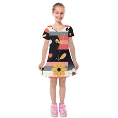 Minimalist Pattern With Simple Lines,flower And Shapes, Creating A Clean And Modern Kids  Short Sleeve Velvet Dress from ArtsNow.com