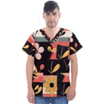  Minimalist Pattern With Simple Lines,flower And Shapes, Creating A Clean And Modern Men s V-Neck Scrub Top