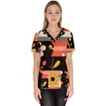  Minimalist Pattern With Simple Lines,flower And Shapes, Creating A Clean And Modern Women s V-Neck Scrub Top