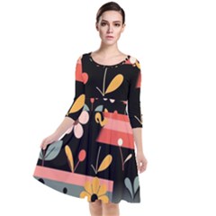 Quarter Sleeve Waist Band Dress 