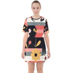  Minimalist Pattern With Simple Lines,flower And Shapes, Creating A Clean And Modern Sixties Short Sleeve Mini Dress